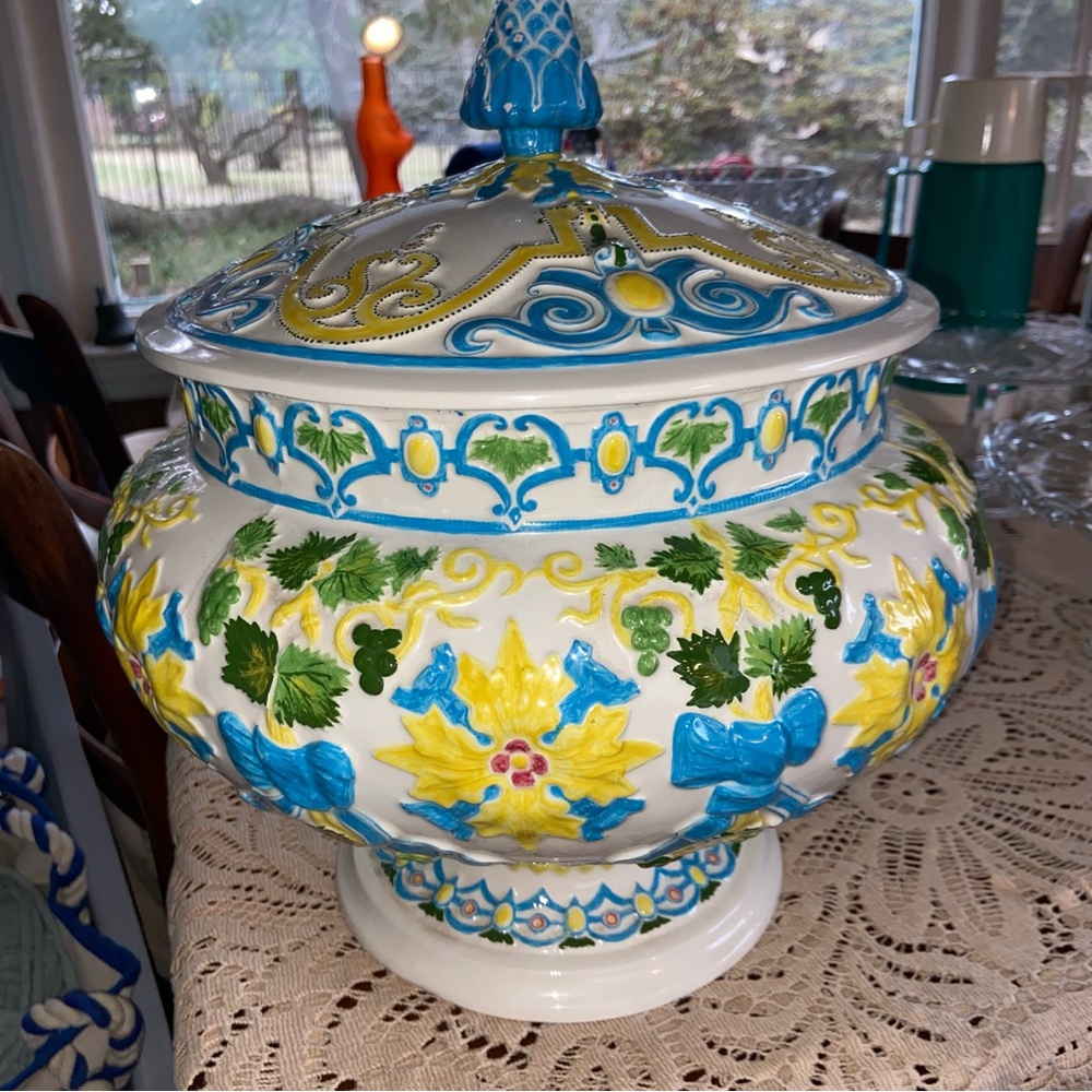 Vibrant Floral Ceramic Tureen with Lid